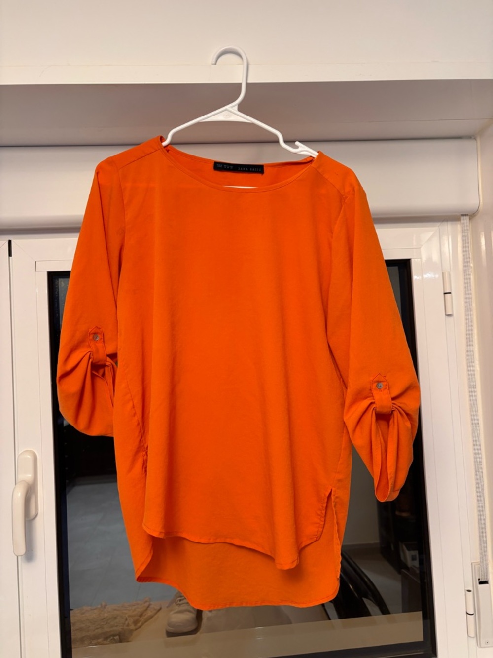 Zara Orange Roll-Tab 3/4 Sleeve Tunic